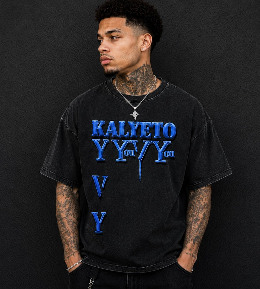 You V You Puff Print Washed Oversized Shirt