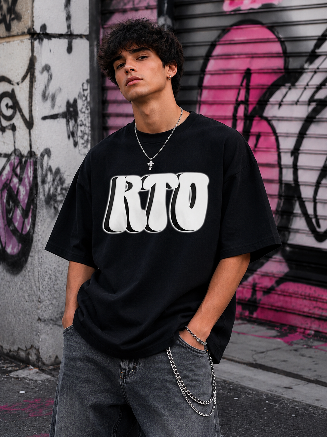 KTO Puff Print Oversized Shirt