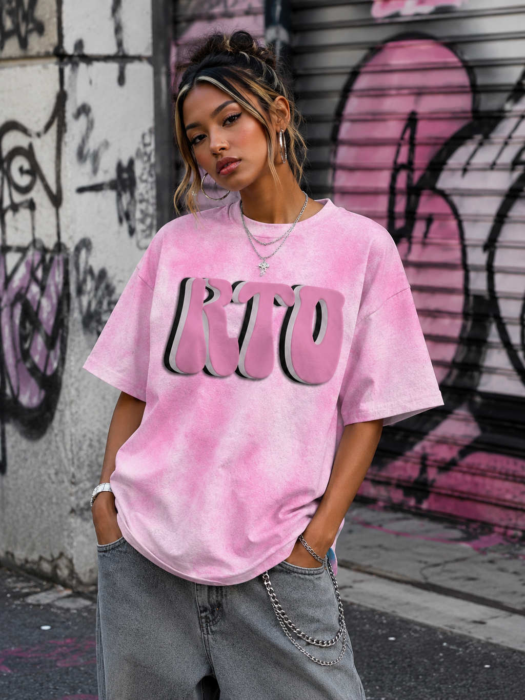 KTO Puff Print Sun Faded T-Shirt