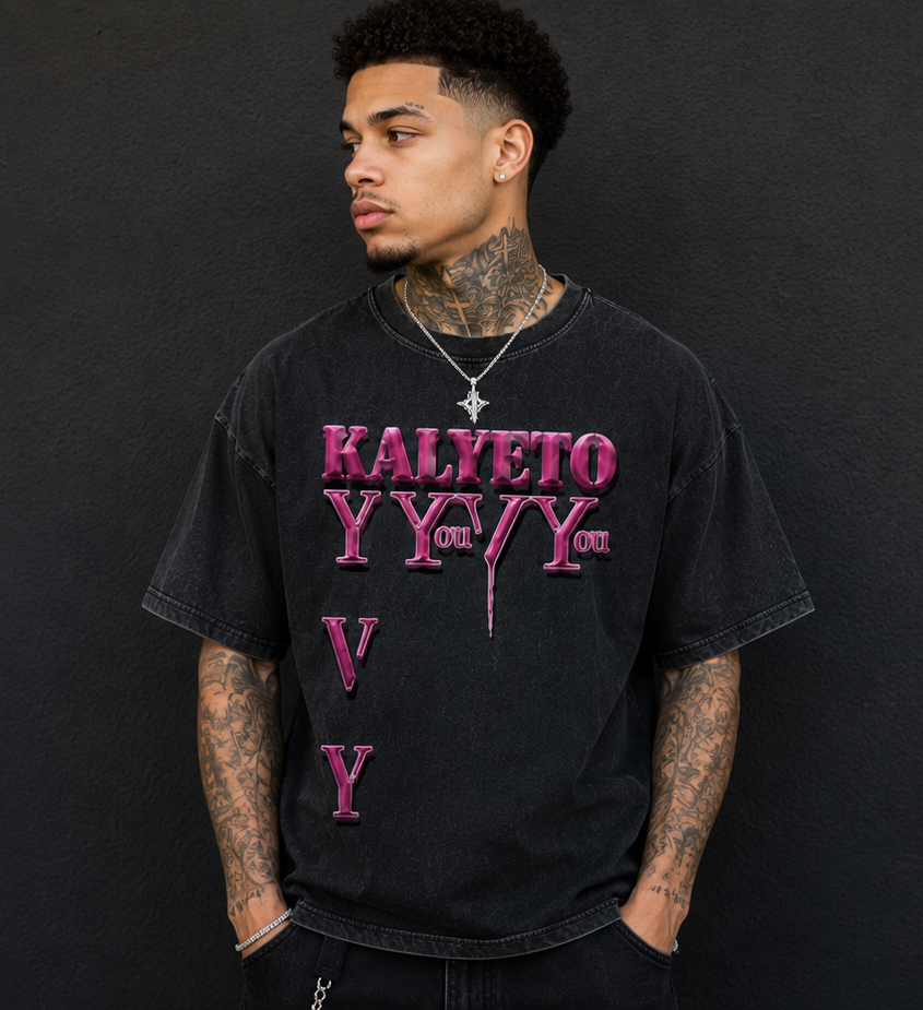 You V You Puff Print Washed Oversized Shirt